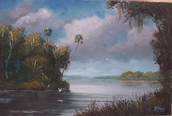 'St.Lucie River' 16 by 24", Oil on masonite board, Palette knife & brush, March 30th 2007
