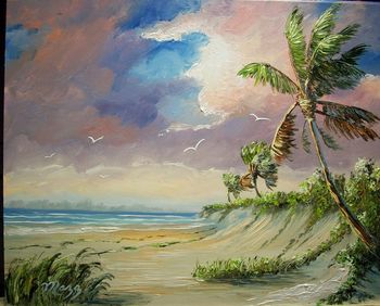 'Rio Mar' 16 by 20" Seascape Oil Painting by Mazz on Masonite Board. Palette knife & brush. Painted Jan. 16th, 2008 (SOLD - Collector from Vero Beach, FL) (Donated Money from the sale to benefit PETA) http://www.PETA.org
