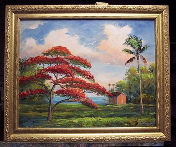'Royal Poinciana dock' 16 by 20" Oil on board. Lots of knifework. Painted June 22th, 2007 (SOLD - Collector from Zephyrhills, FL)
