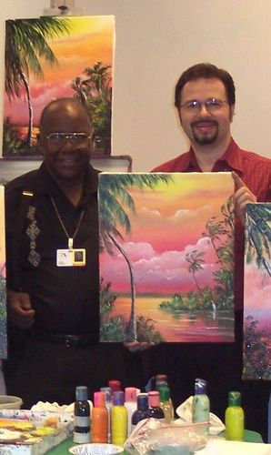 Highwaymen R.L. Lewis teaching Mazz some 'Highwaymen Art techniques'. (Painting by Mazz)
