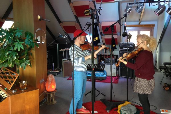 Eeva Talsi and Casey Driessen recording at the Supertone Studios in Valencia, Spain