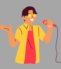 Man in a yellow shirt singing