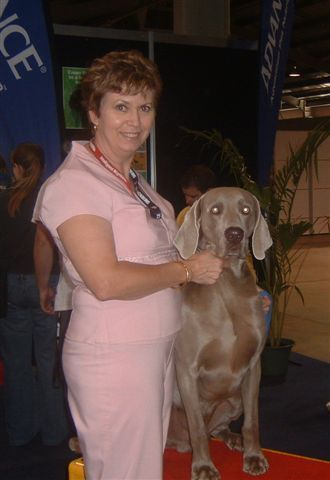 Lois with Vader who is participating as a 'patting dog' at the 2007 Autumn International show for Pedigree.
