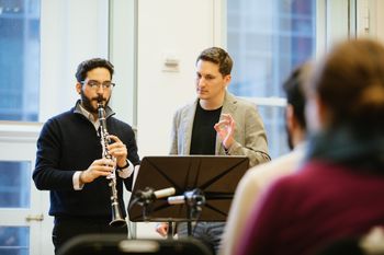 Being coached by Daniel Ottensamer, principal clarinet of the Vienna Philharmonic. Photo courtesy of the Vienna Philharmonic Society.
