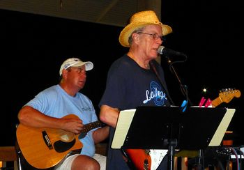 Old friend Richard Hughes joined me with some rhythm guitar on the deck at The Pond House to temporarily fill the "empty chair"..
