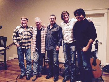 Songwriters and Storytellers show at Independence in Millsboro, DE Nov. 2014 L-R Craig Bickhardt, Tommy Geddes, Sol, Jesse Terry and Doug James
