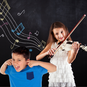 girl plays violin, boy covers ears! Ukulele for kids is much better