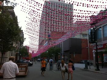 Pretty pink lights drape up and down this section of St. Catherine.

