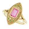 Custom Pink and Green Vintage Style Heirloom Ring  
