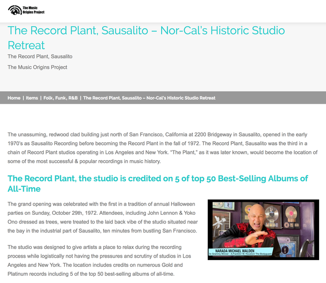 Thelen Creative Record Plant Sausalito California Music History