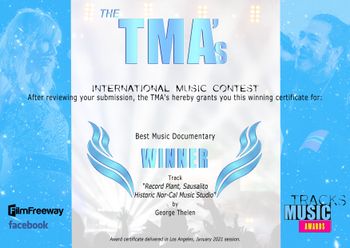 Tracks Music Video Awards Winner Jan 2021 Record Plant Thelen Creative
