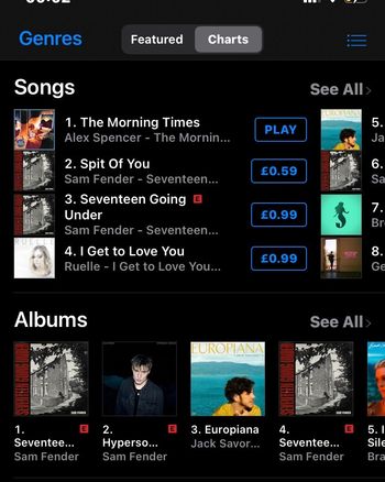 No 1 in iTunes singer songwriter chart
