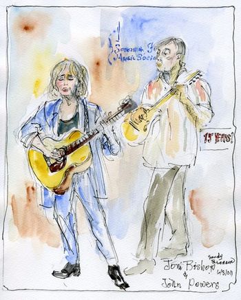 Savannah artist Sandy Brenam has been documenting The First Friday Folk Series in pencil drawings for the past 15 years! Here's a sketch of me & John Powers at the 15th Anniversary show, June 3, 2011...
