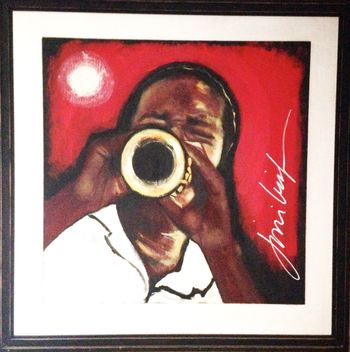 "Red Trane" / John Coltrane / Acrylic on wood, mounted on wood & framed in wood / H 34" x W 35" / $1700. + shipping
