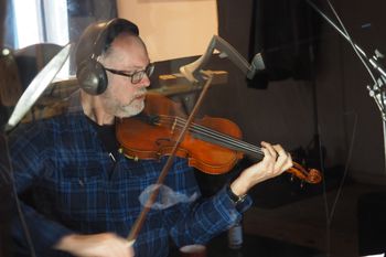 Violinist Jeff Deeprose (Day of Days, Wild and Free, A Crystal Rim) at Studio Loco sound booth. Photo: bc
