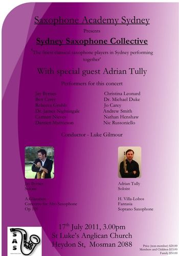 Premiere performance of Sydney Saxophone Collective - July 2011
