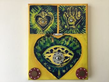 Blues & Yellow Hearts 8’ x 10’ canvas mixed media folk art
