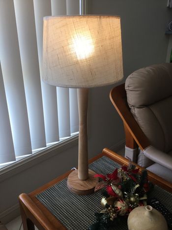 Lacewood base and lamp stand turned from hoop pine with vintage shade
