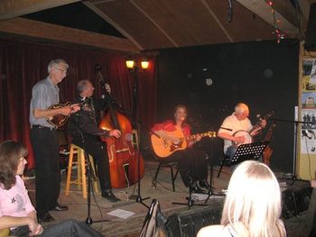 "Fledgling" CD Release April 8th 2010, at the Ironwood Stage and Grill Calgary. Left to Right on stage Lorne Foster (Mandolin), Norm Rooke (Upright Bass), Berna-Dean Holland (Vocals and Guitar), Jack Loree (Banjo) Photo by Jane Allan
