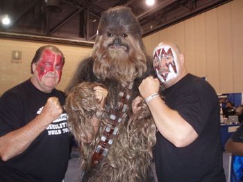 Chewbacca with wrestling legends, Ax & Smash of DEMOLITION.
