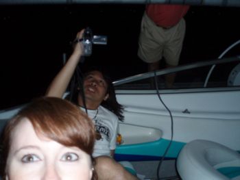 Watching the fireworks on the boat.
