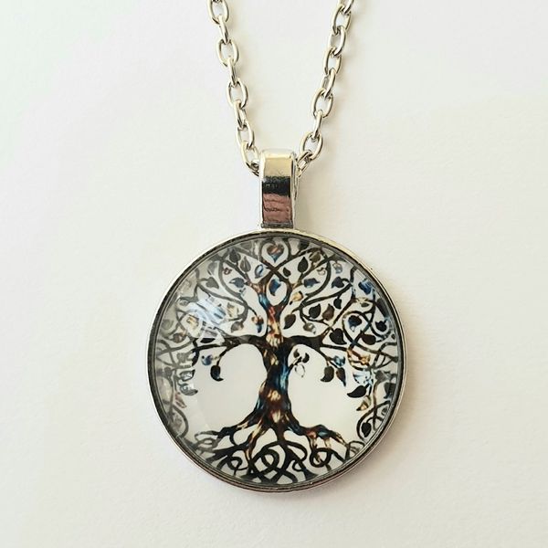 Glass Tree of Life Necklace - White