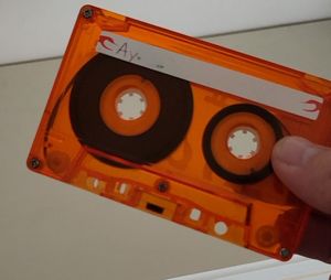 photo of a clear-orange mix tape from 2001