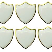  x10 White Shield Enamelled Badges 32mm x 28mm + Free Stickers + Free Delivery  + Tiny White Shield Stickers