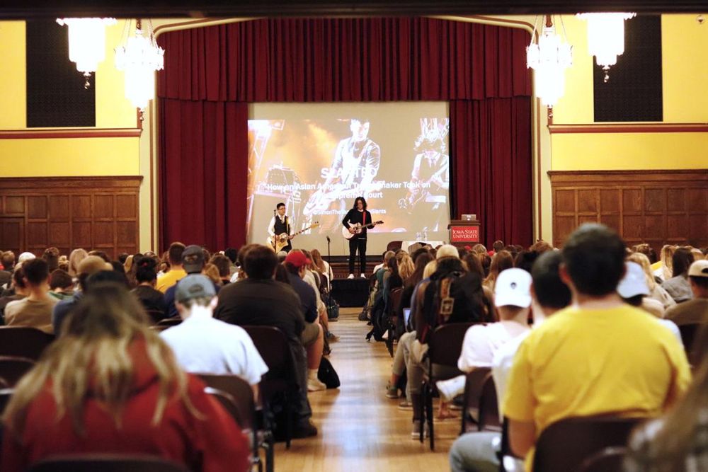 Simon "Young" Tam (left) and Joe X. JIang (right) performing at Iowa State University's First Amendment Days