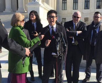 Being interviewed by Nina Totenberg for a press conference after the Supreme Court hearing
