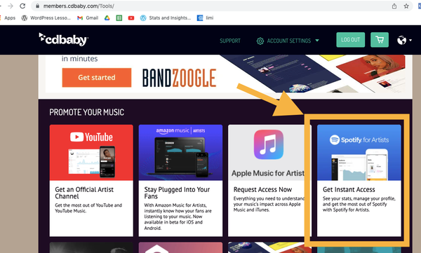 CD Baby example of how to claim a Spotify artist account