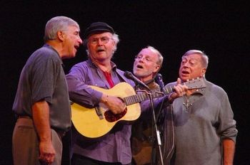 Mike Kobluk, Tom Paxton, Chad Mitchell, and Father Joe Frazier
