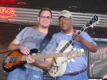 Tom Flora with me at Knucklehead's on October 2nd for the KKFI Radio Blues Jam. Tom is one cool bass player.
