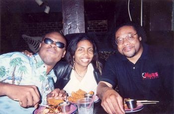 Original members of On Purpose: Marlon, Lenora, and Dwight (left to right) enjoy a bite to eat after discussing business.
