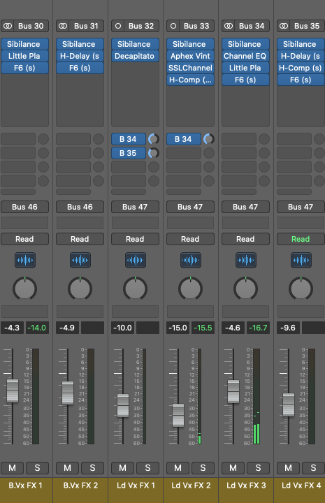 Screenshot showing vocal auxiliary effects channels