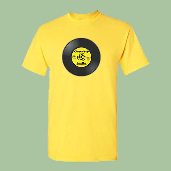 MELLOWISH YELLOWISH Drew HIll Cheer Me Up Tshirt with 45 rpm graphic