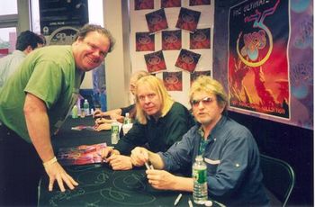Jim Alger with Yes members Rick Wakeman and Jon Anderson
