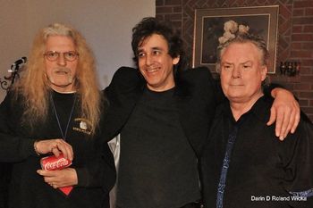 Guy with Goldy McJohn (formerly of Steppenwolf) on his right and Michael Shrieve (formerly of Santana) on his left at fundraiser event
