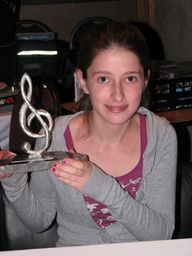 Daughter, Monica, holding my Hammy award for Punk Album of the Year!

