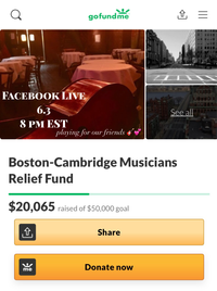 FB Live to benefit Boston/Cambridge Musicians Relief Fund