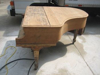 1930 Lester baby grand, mint mechanically but trashed finish. Picture shown just after basic stripping
