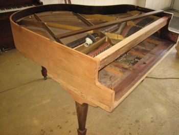 1957 Cable Baby Grand, This came in with a bad finish and a really bad brushed polyurethane clear coat
