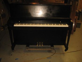 Completed 1958 Baldwin 243. We can pretty much make any cabinet parts for these from scratch in our sleep. New Satin Black finish,Pedals, keycovers,trapwork, skidplate, hardware etc.
