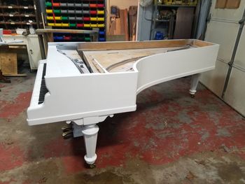 Claws TV show piano being assembled before crating
