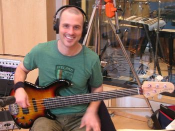 recording The Pirate Queen cast album with my killer Lakland fretless, Legacy Studios NYC
