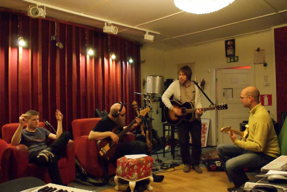 At the Magnusborg studios. From left to right; Aleksi Hakala, Lasse Rantanen, Sakari Viittala and Magnus Strandvik.