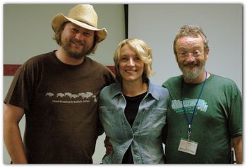 Mark Westberg, Carolyn Anele and David Francey  at the Nimble Fingers Bluegrass Camp - Songwriter's Workshop in Sorrento, BC , 2014
