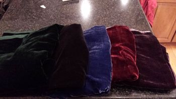 Velvet colors available: Green, Black, Blue, Burgundy, and Purple (Left to Right)
