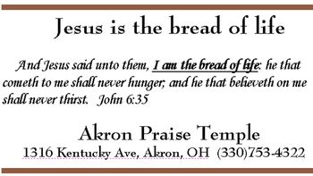 Download The template for this Basket Card Jesus is the bread of life this is a Microsoft WORD file This is formated for Avery template #8371 Punch a hole in the card and attach this with ribbon to a small loaf or bread or box of Jiffy cornbread mix.
