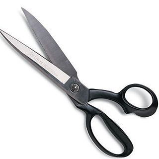You can use any pair of scissors. Once again make sure they are sharp so your cut is clean! You will be cutting an angle from the edge of the paper to the center hole. This allows the door hanger to slide over the knob or storm door handle.
